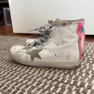 Golden Goose White and Pink Sneakers